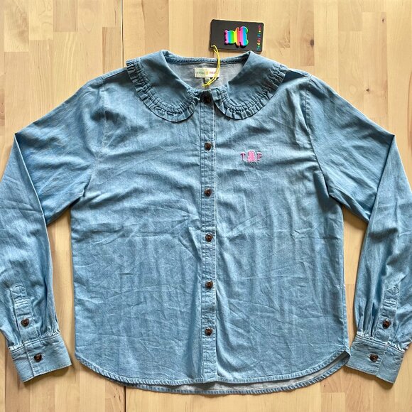 Teddy Fresh Women's Light Blue Bear Button-Up Blouse with Collar size Medium NWT - Picture 1 of 6